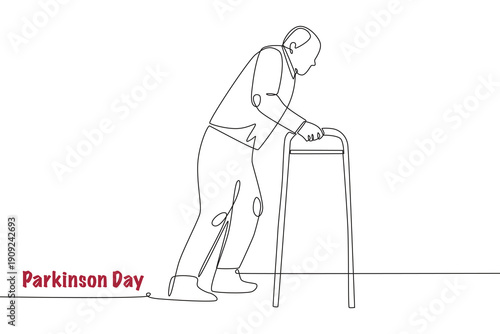 Old man with Parkinson's. Parkinson day concept one-line drawing