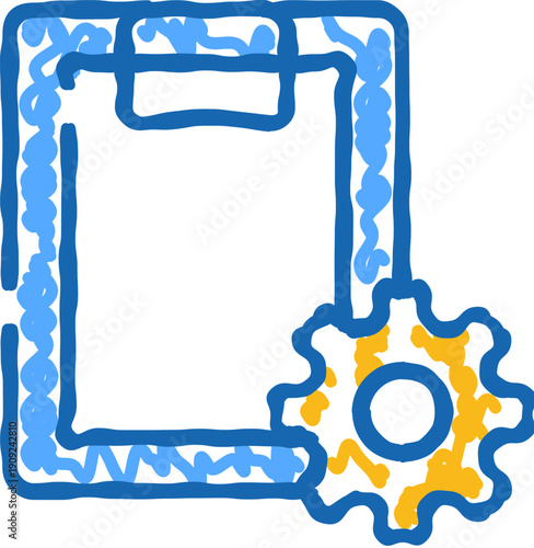 Clipboard icon with a gear symbolizing document management, settings, and process automation, representing effective administrative workflow and organized data processing