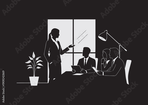 Confident businesswoman leading team discussion in office