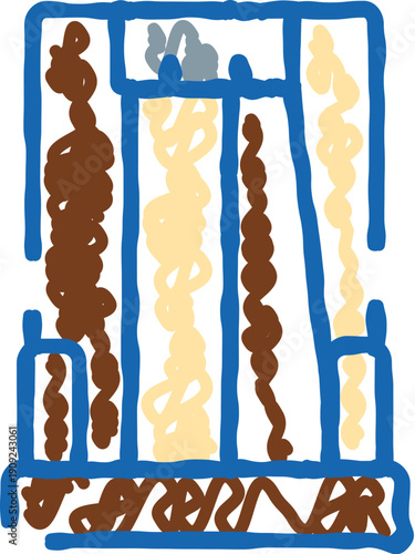 Water filtering liquid inside a purification plant system, showing different stages of purification with various liquids and sediment separated by columns