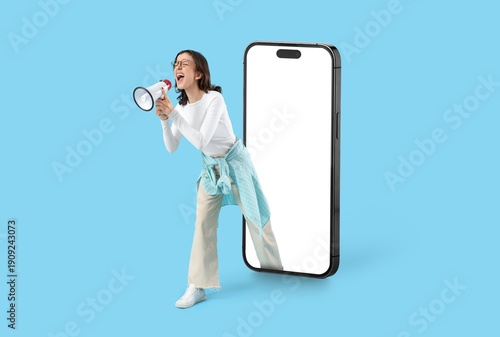 Screaming young woman with ...