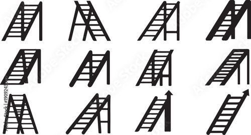 Black and white ladder icons in various positions arranged