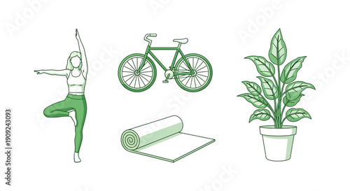 Healthy Lifestyle: Yoga, Cycling, and Houseplants - Wellness and Nature