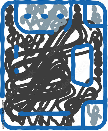 Abstract illustration picturing a medicine container or blister pack filled with pills, representing daily dosage, healthcare management, and personal pharmacy needs