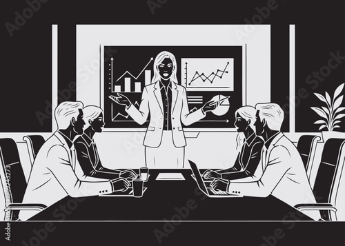 Confident businesswoman leading team discussion in office