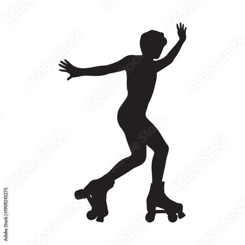 Roller Skater in Motion  Sport Black Silhouette Vector