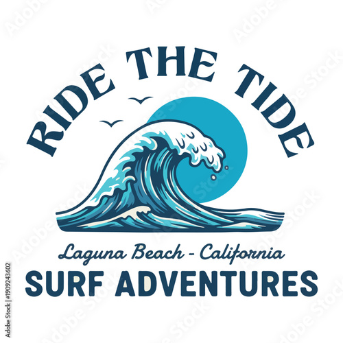 Ride The Tide Surf Adventures Badge, Laguna Beach California Wave Clipart, Vintage Surfing Typography Emblem Design, Ocean Wave Surf Logo Illustration Set, Retro Beach Poster Graphic Bundle, Tropical 