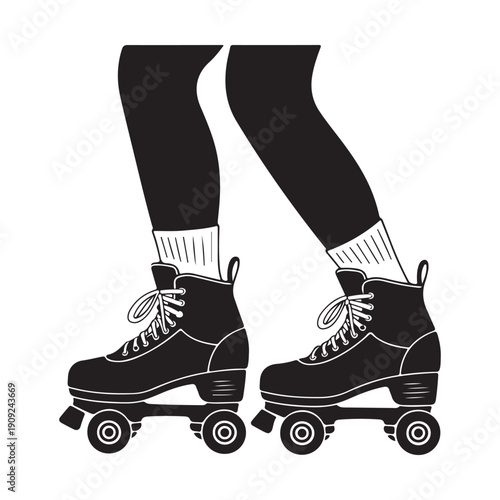 Roller Skates  Vintage Quad Skating Boots Black Silhouette Vector