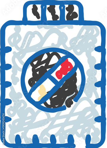 Medicine container with a prohibition symbol on its surface, indicating a no drugs or drug free concept, representing restrictions or warnings for medication misuse