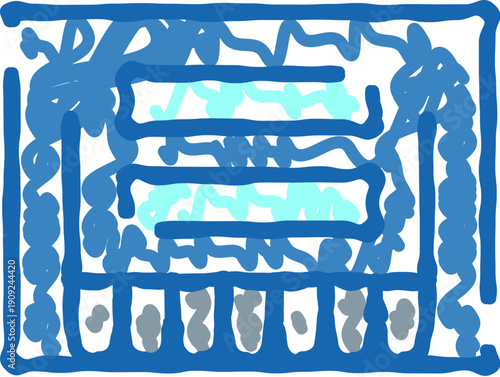 Complex labyrinth maze icon illustrating a tangled path and mental puzzle, symbolizing strategy, confusion, search for solutions, decision making, exploration and problem solving