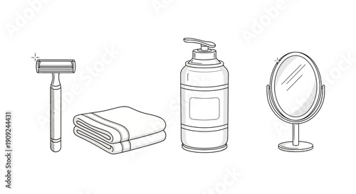 Grooming Essentials: Razor, Towel, Soap Dispenser, and Mirror - Bathroom Accessories