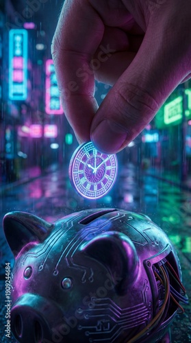 A hand deposits a time coin...