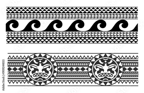 Flat design tribal tattoo and maori tattoo border element