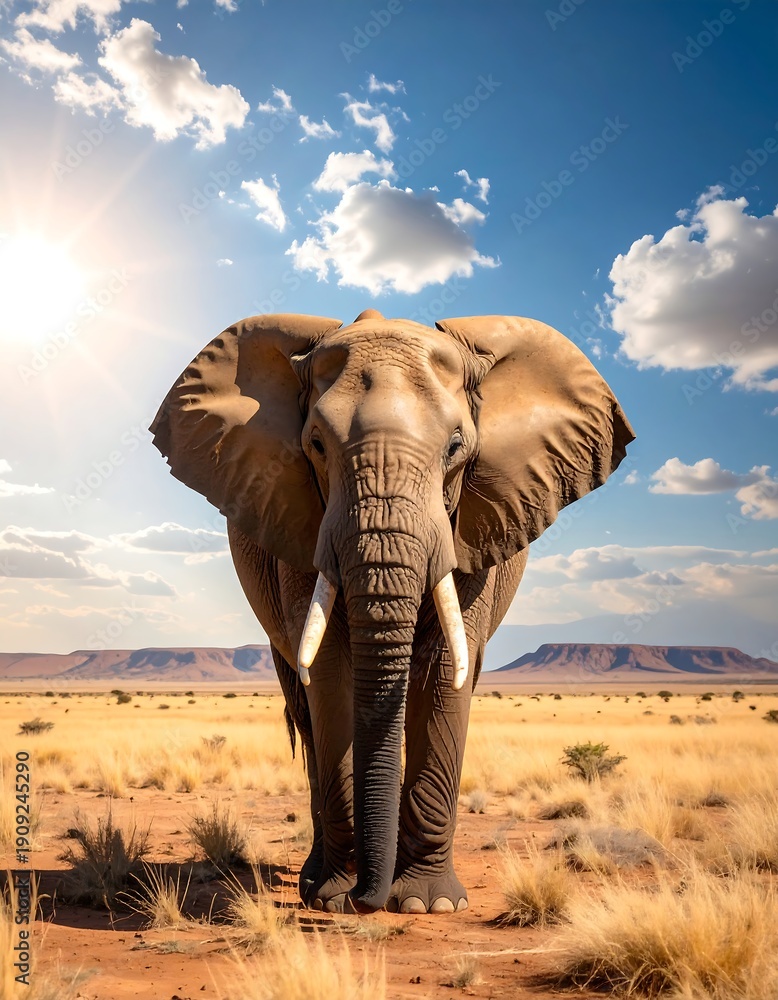Fototapeta premium Majestic elephant standing alone in a vast savannah landscape