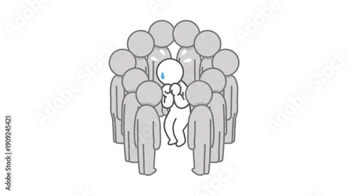 Illustration of a Person Feeling Lonely and Anxious in a Crowded Place