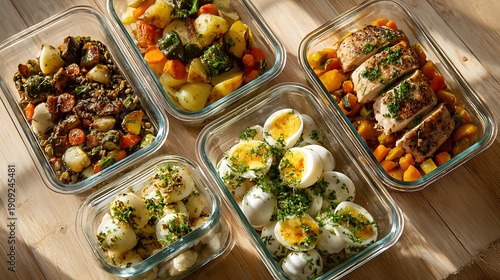 Healthy Meal Prep in Glass Containers / ガラス容器に入ったヘルシーな作り置き料理
