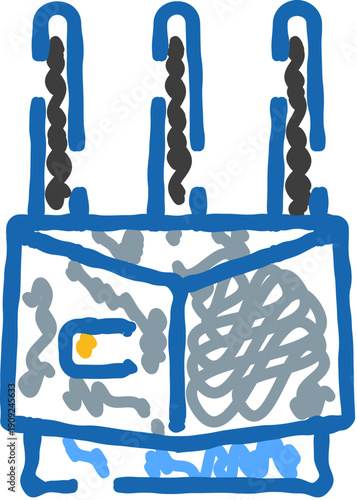 Electrical transformer unit converting high voltage for energy distribution, representing concepts of electricity, power, and industrial supply systems