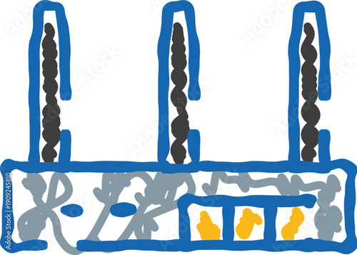 Industrial plant sketch with smokestacks belching pollution over a distressed globe, symbolizing industrial emissions, climate change and environmental crisis impact on earth