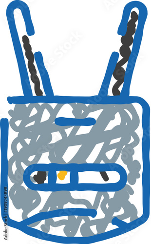 Hand drawing of a walkie talkie or two way radio communication device with antennas, illustrating universal wireless communication, transmitting and receiving radio signals