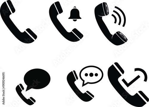 Collection of telephone icons for communication and contact