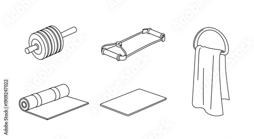 Fitness Equipment Set: Dumbbell, Roller, Mat, Towel, and Resistance Band