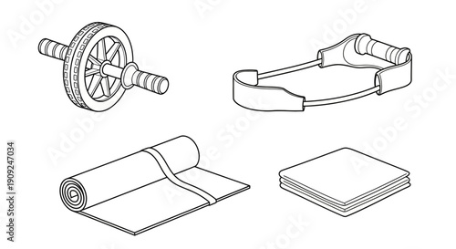 Fitness Equipment Set: Ab Roller, Resistance Band, Yoga Mat, Towel - Workout Gear