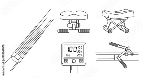 Fitness Equipment Parts: Resistance Tube, Seat, Monitor, Handlebars, and Cable