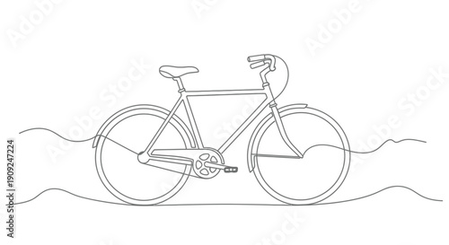 Simple line drawing of a vintage bicycle with wavy lines representing movement or air on a white background