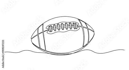 Minimalist hand drawn sketch of an american football ball resting on a wavy line isolated on a white background