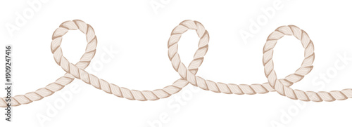 Rope brush simple decorative rope for frames and borders. Marine rope texture. Thick cord or wire element set.