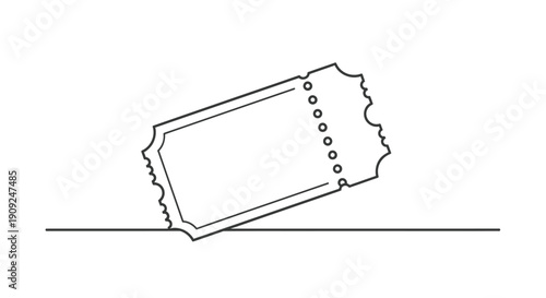 Simple line drawing of a blank torn ticket with perforations resting on a horizontal line against a white background