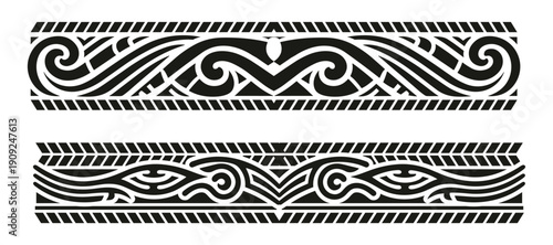 Flat design tribal tattoo and maori tattoo border element
