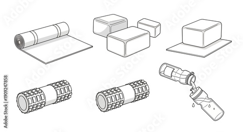 Fitness Accessories: Yoga Mat, Foam Rollers, Blocks, Water Bottle
