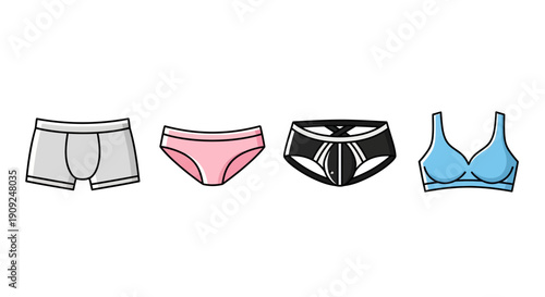 Diverse Underwear Collection: Boxers, Briefs, Jockstrap, and Bra Icons
