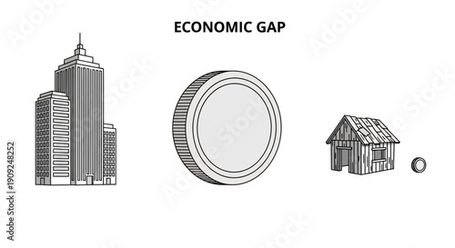 Economic Gap: Skyscrapers vs. Shanty House, Symbolizing Wealth Disparity