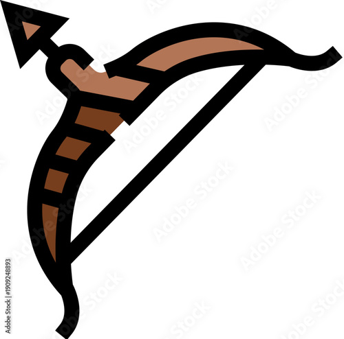 Archery bow with an arrow nocked on the string, illustrating ancient hunting tools, traditional sports equipment, and the concept of aiming for a target