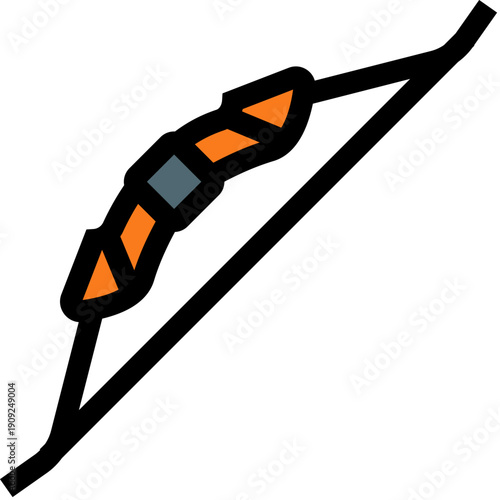 Archery bow, a traditional weapon and sporting equipment, featuring a simple design with a vibrant orange grip and a taut string, ideal for target practice and competitive shooting
