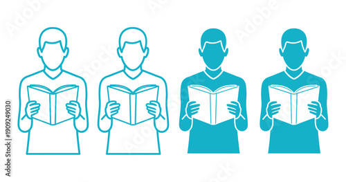 Four people reading books in a row
