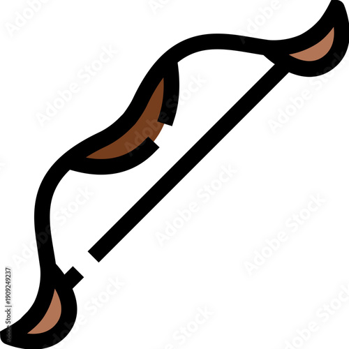 Archery bow weapon vector icon highlighting historical combat, target shooting, competition, and sporting equipment, perfect for depicting a range of outdoor activities and games