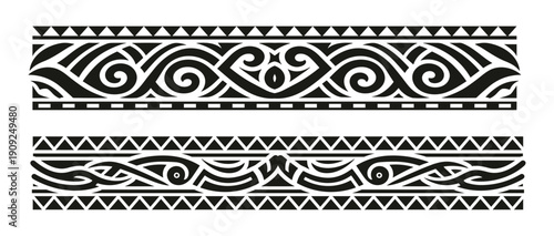 Flat design tribal tattoo and maori tattoo border element