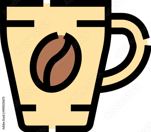 Coffee mug featuring a prominent coffee bean symbol, representing morning ritual, energetic boost, cafe culture, and a comforting hot beverage experience