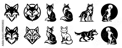 Fox and Wolf Logo Collection - Minimalist Wild Animal Silhouettes and Icons