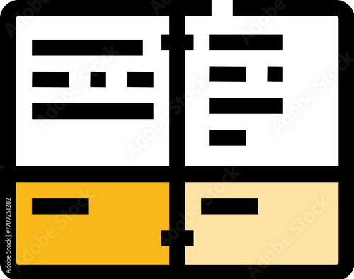 Open book icon visually communicating concepts of education, learning, documentation, and the acquisition or storage of information through its pages and text placeholders