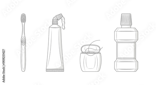 Dental Hygiene Set: Toothbrush, Toothpaste, Floss, and Mouthwash - Cleanliness Essentials