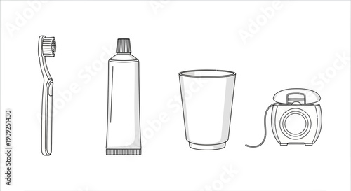 Dental Hygiene Set: Toothbrush, Toothpaste, Cup, and Floss - Cleanliness Concept