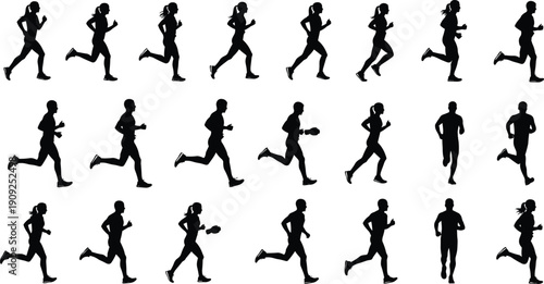 Running, People, Silhouettes, Jogging, Marathon, Fitness, Exercise, Runners, Sport, Training, Workout, Healthy, Lifestyle, Motion, Speed, Cardio, Endurance, Athletics, Isolated, Collection