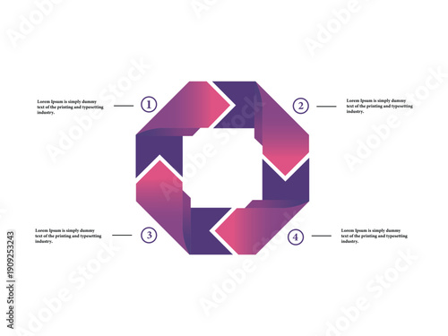 Business infographic template with four step circular process arrow design for presentation