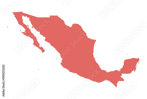 Mexico Map Mexican Republic Detailed Silhouette Isolated on White Background. One red colour. Flat style. Editable. Vector illustration