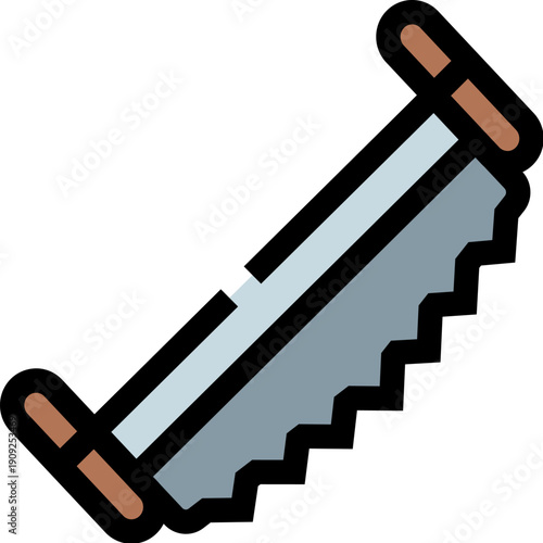 Traditional logging hand tool with handles at both ends, featuring a long blade with sharp teeth for cutting logs and timber, used for manual labor and forestry work