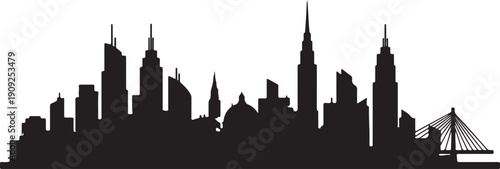 Urban set silhouette landscape. Abstract horizontal banner, background cityscape. Panorama in frat style, header images for web. City buildings of business district. Vector simple geometric